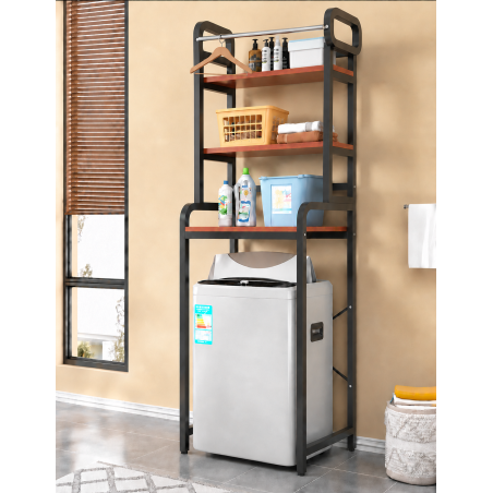 Etagères dessus de machine à laver noire | Rangement buanderie 3 niveaux | H 204 x L 70 x P 60 cm | Etagère buanderie