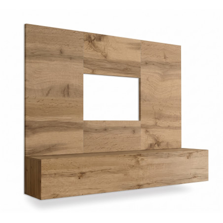 Ensemble meuble TV mural Switch PR1 - Bois MDF chêne Wotan - 180 x 148 x 40 cm