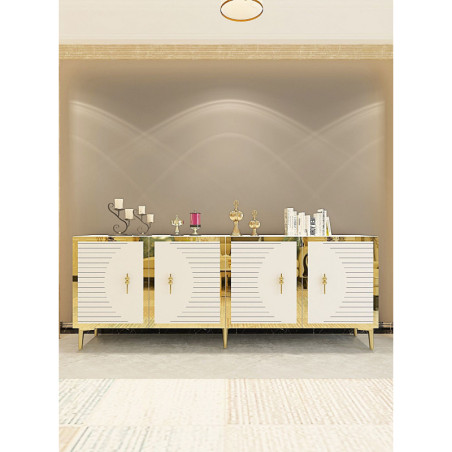 Console d'Entrée avec Étagères - 180 x 75 x 32 cm - Blanc et Doré