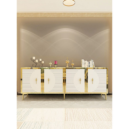 Console d'Entrée avec Étagères - 180 x 75 x 32 cm - Chêne Saphir, Blanc et Doré