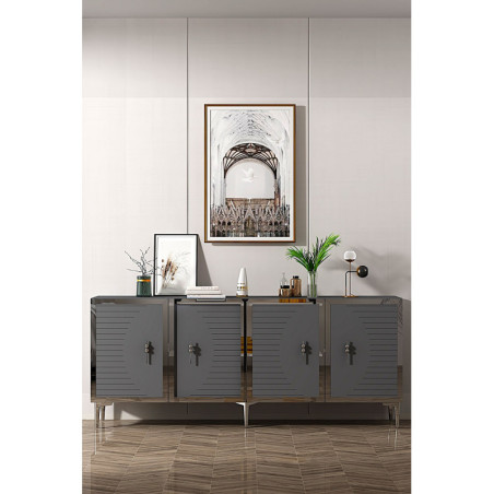 Console d'Entrée avec Étagères - 180 x 75 x 32 cm - Anthracite et Argenté