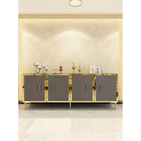 Console d'Entrée avec Étagères - 180 x 75 x 32 cm - Anthracite et Doré