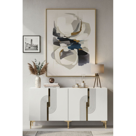 Console d'Entrée avec Décor Gravé - 180 x 75 x 32 cm - Blanc et Doré