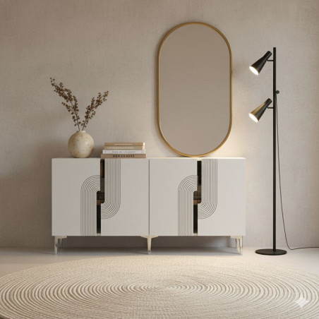 Console d'Entrée sur Pieds avec Étagères - 150 x 75 x 32 cm - Blanc et Argenté