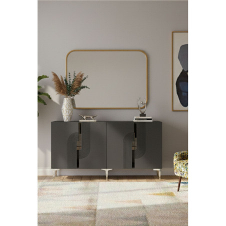 Console d'Entrée sur Pieds avec Étagères - 150 x 75 x 32 cm - Anthracite et Argenté