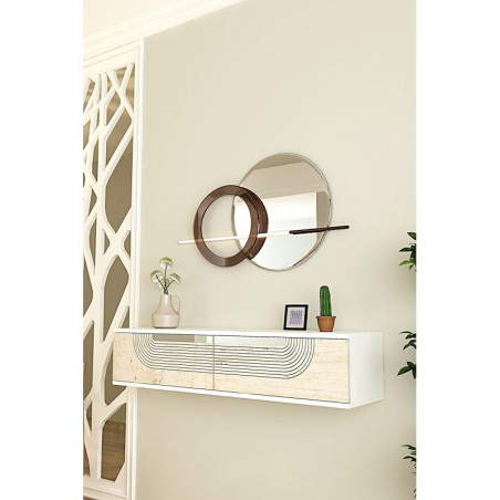 Commode Murale avec Porte - 120 x 26 x 30 cm - Blanc, Effet Travertin et Argenté