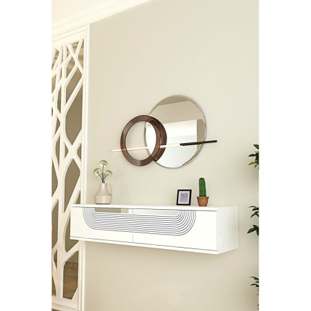 Commode Murale avec Porte - 120 x 26 x 30 cm - Blanc et Argenté