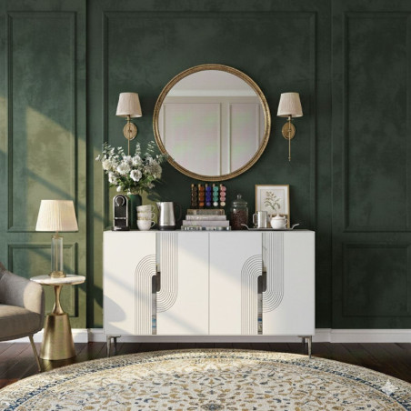 Console d'Entrée sur Pieds avec Étagères - 120 x 75 x 32 cm - Blanc et Argenté