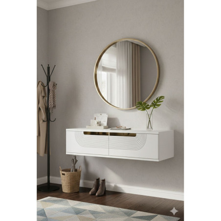 Commode Murale avec Porte - 120 x 26 x 30 cm - Blanc et Doré