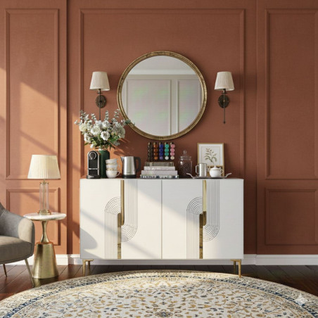 Console d'Entrée sur Pieds avec Étagères - 120 x 75 x 32 cm - Blanc et Doré