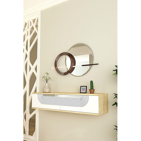 Commode Murale avec Porte - 120 x 26 x 30 cm - Chêne Saphir, Blanc et Argenté
