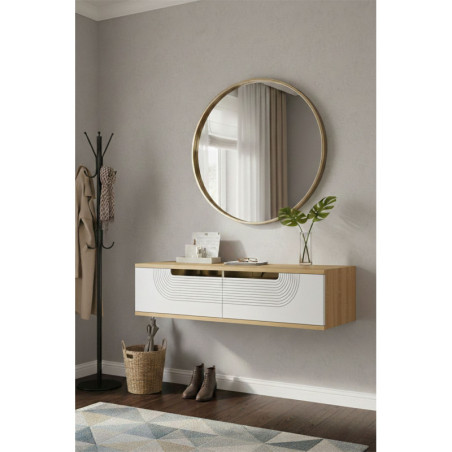 Commode Murale avec Porte - 120 x 26 x 30 cm - Chêne Saphir, Blanc et Doré