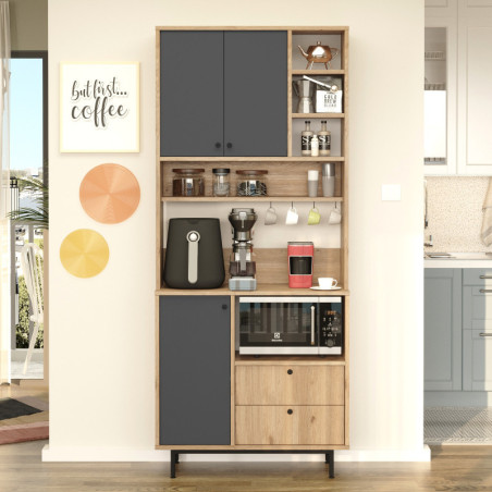 Meuble de Rangement avec Étagères - 88 x 205 x 36 cm - Chêne et Anthracite