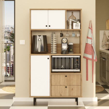 Meuble de Rangement avec Étagères - 88 x 161 x 36 cm - Chêne et Blanc