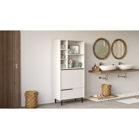 Colonne de Salle de Bain sur Pieds Métalliques - 75 x 162 x 36 cm - Blanc