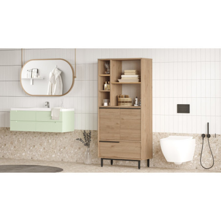 Colonne de Salle de Bain sur Pieds Métalliques - 75 x 162 x 36 cm - Noyer