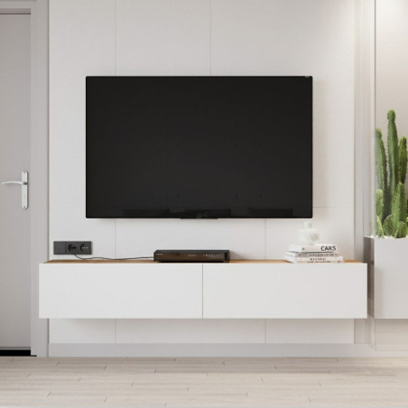 Meuble TV - 180 x 30 x 32 cm - Pin Atlantique et Blanc