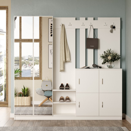 Meuble d'Entrée avec Portes à Pression - 187 x 180 x 38 cm - Blanc