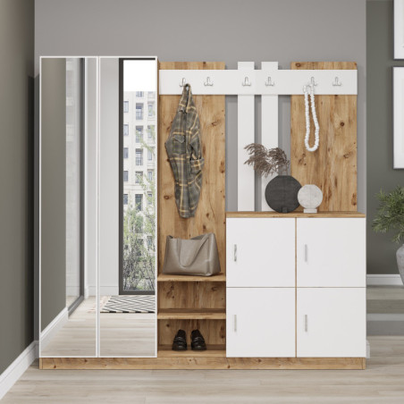 Meuble d'Entrée - 187 x 180 x 38 cm - Pin Atlantique et Blanc