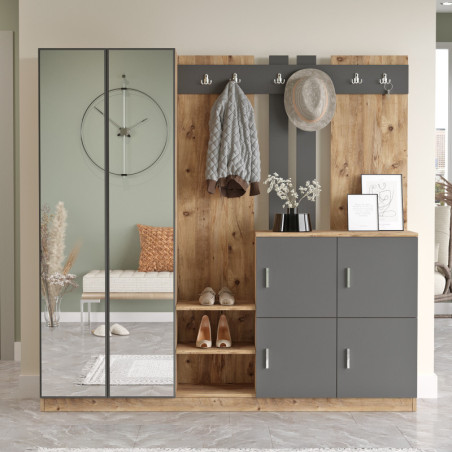 Meuble d'Entrée - 187 x 180 x 38 cm - Pin Atlantique et Anthracite