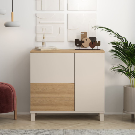 Meuble de Rangement avec Étagères - 87 x 82 x 35 cm - Sable et Chêne