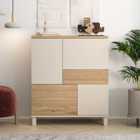 Meuble de Rangement avec Étagères - 87 x 101 x 35 cm - Sable et Chêne