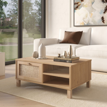 Table Basse avec Portes - 90 x 39 x 60 cm - Chêne