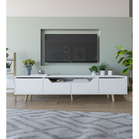 Meuble TV avec Étagères - 180 x 48 x 30 cm - Blanc