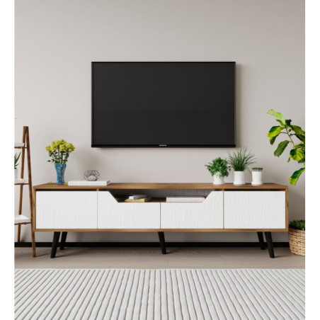 Meuble TV avec Étagères - 180 x 48 x 30 cm - Noyer et Blanc