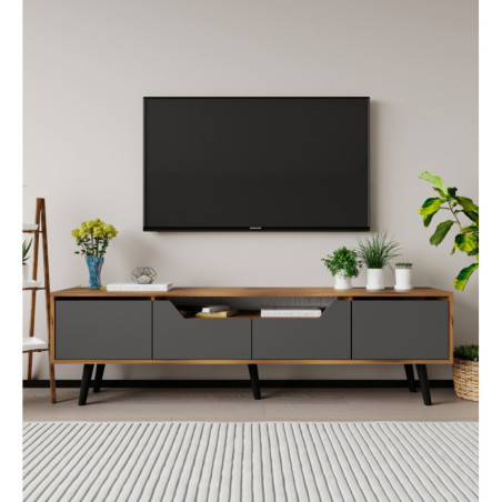 Meuble TV avec Étagères - 180 x 48 x 30 cm - Noyer et Anthracite