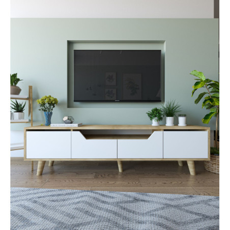 Meuble TV avec Étagères - 180 x 48 x 30 cm - Chêne Saphir et Blanc