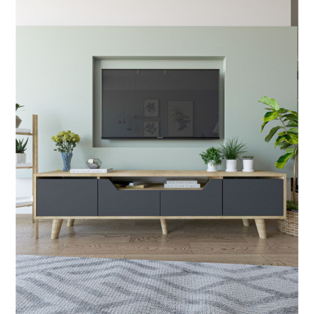 Meuble TV avec Étagères - 180 x 48 x 30 cm - Chêne Saphir et Anthracite