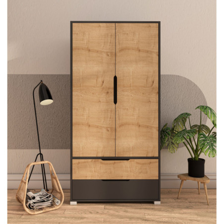 Armoire avec Étagères - 90 x 183 x 45 cm - Anthracite et Chêne Saphir