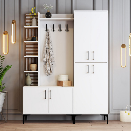 Vestiaire d'Entrée avec Porte-Manteau - 150 x 200 x 35 cm - Blanc