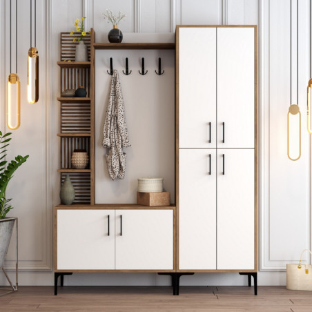 Vestiaire d'Entrée avec Porte-Manteau - 150 x 200 x 35 cm - Noyer et Blanc
