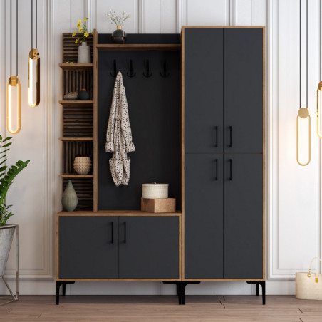 Vestiaire d'Entrée avec Porte-Manteau - 150 x 200 x 35 cm - Noyer et Anthracite