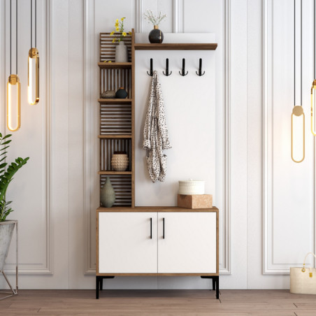 Vestiaire d'Entrée avec Porte-Manteau - 90 x 200 x 35 cm - Noyer et Blanc