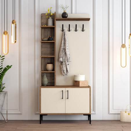 Vestiaire d'Entrée avec Porte-Manteau - 90 x 200 x 35 cm - Noyer et Crème