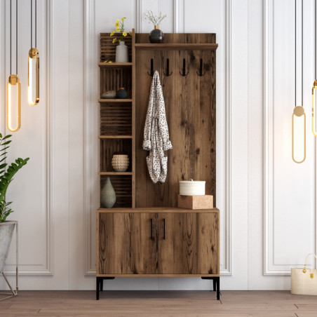 Vestiaire d'Entrée avec Porte-Manteau - 90 x 200 x 35 cm - Noyer