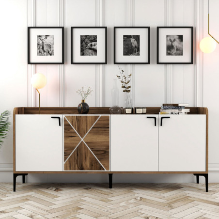 Console d'Entrée - 180 x 78 x 35 cm - Noyer et Blanc