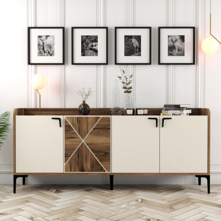 Console d'Entrée - 180 x 78 x 35 cm - Noyer et Crème