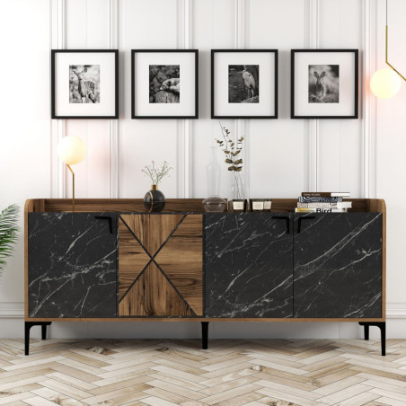 Console d'Entrée - 180 x 78 x 35 cm - Noyer et Noir