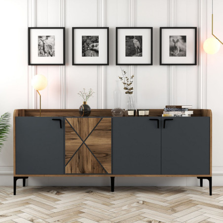Console d'Entrée - 180 x 78 x 35 cm - Noyer et Anthracite