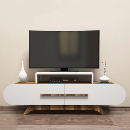 Meuble TV avec Étagères - 145 x 50 x 37 cm - Noyer et Blanc