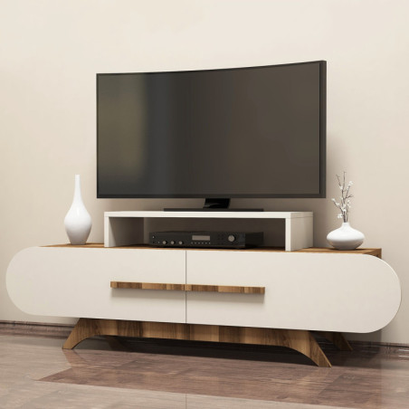 Meuble TV avec Étagères - 145 x 50 x 37 cm - Noyer et Crème