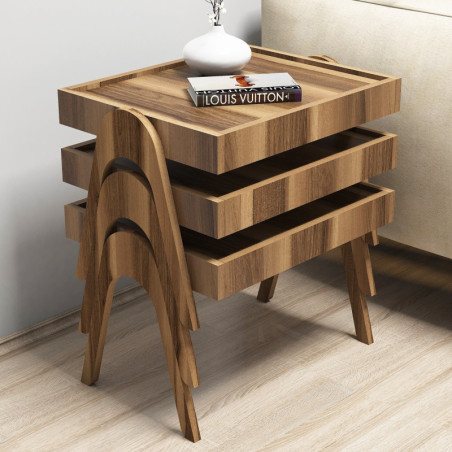 Lot de 3 Tables Gigognes - 54 x 64 x 40 cm - Noyer