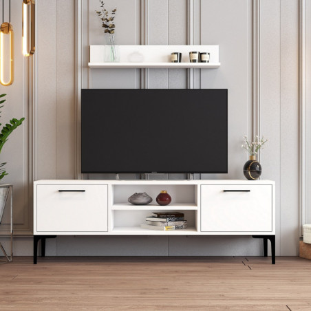 Ensemble Meuble TV avec Étagère Murale - 140 x 48 x 30 cm - Blanc