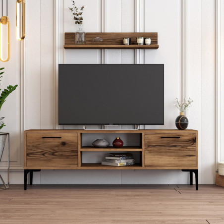 Ensemble Meuble TV avec Étagère Murale - 140 x 48 x 30 cm - Noyer