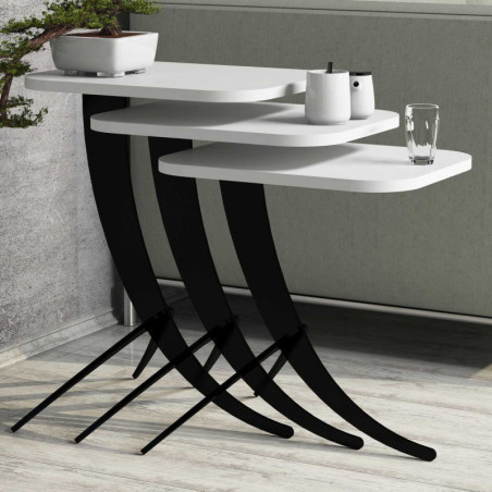 Lot de 3 Tables Gigognes - 35 x 45 x 60 cm - Blanc