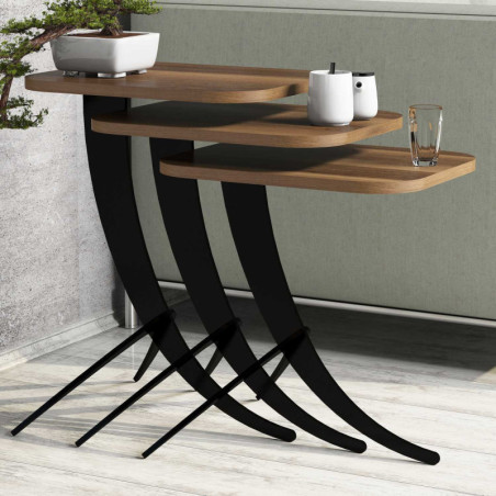 Lot de 3 Tables Gigognes - 35 x 45 x 60 cm - Noyer